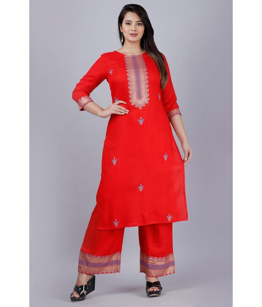     			MAUKA - Red Straight Rayon Women's Stitched Salwar Suit ( Pack of 1 )