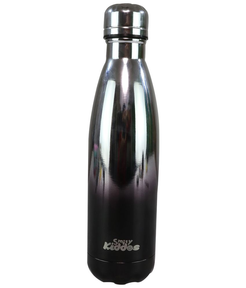     			Smily  kiddos - Steelholographic water bottle -Glossy Silver black Silver Water Bottle 500 mL ( Set of 1 )