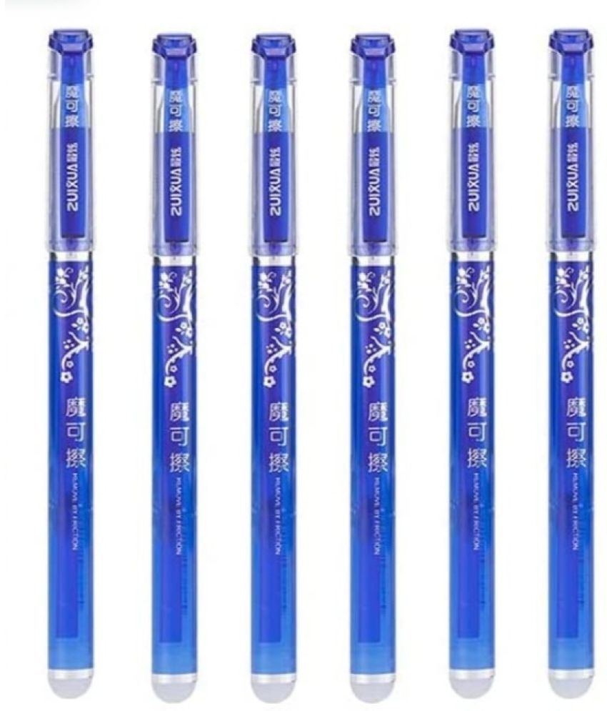     			2381B- BUY SMART - 6 PC Blue Ink Erasable Gel Pen Set with attached Magic Wipe Eraser( PACK OF 6Pcs)