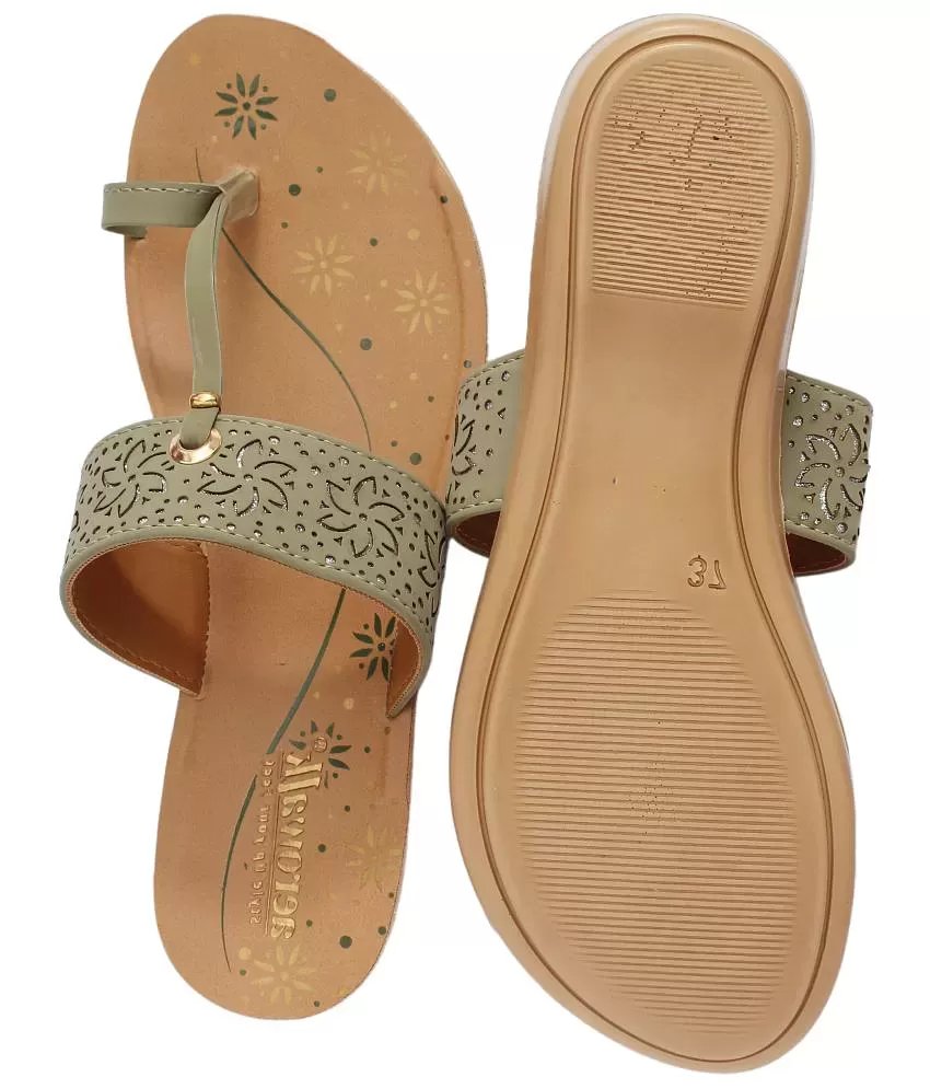 AEROWALK Low Heel Flat Sandal for Ladies - Colour Brown - Stylish Ladies PU  Slippers - Low Heel Chappal for Women - Flat Chappal - Fancy Chappal - Womens  Sandals - Womens