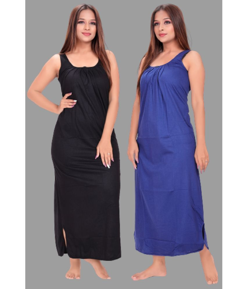     			BROUZZZ4U - Blue Cotton Blend Women's Nightwear Nighty & Night Gowns ( Pack of 2 )