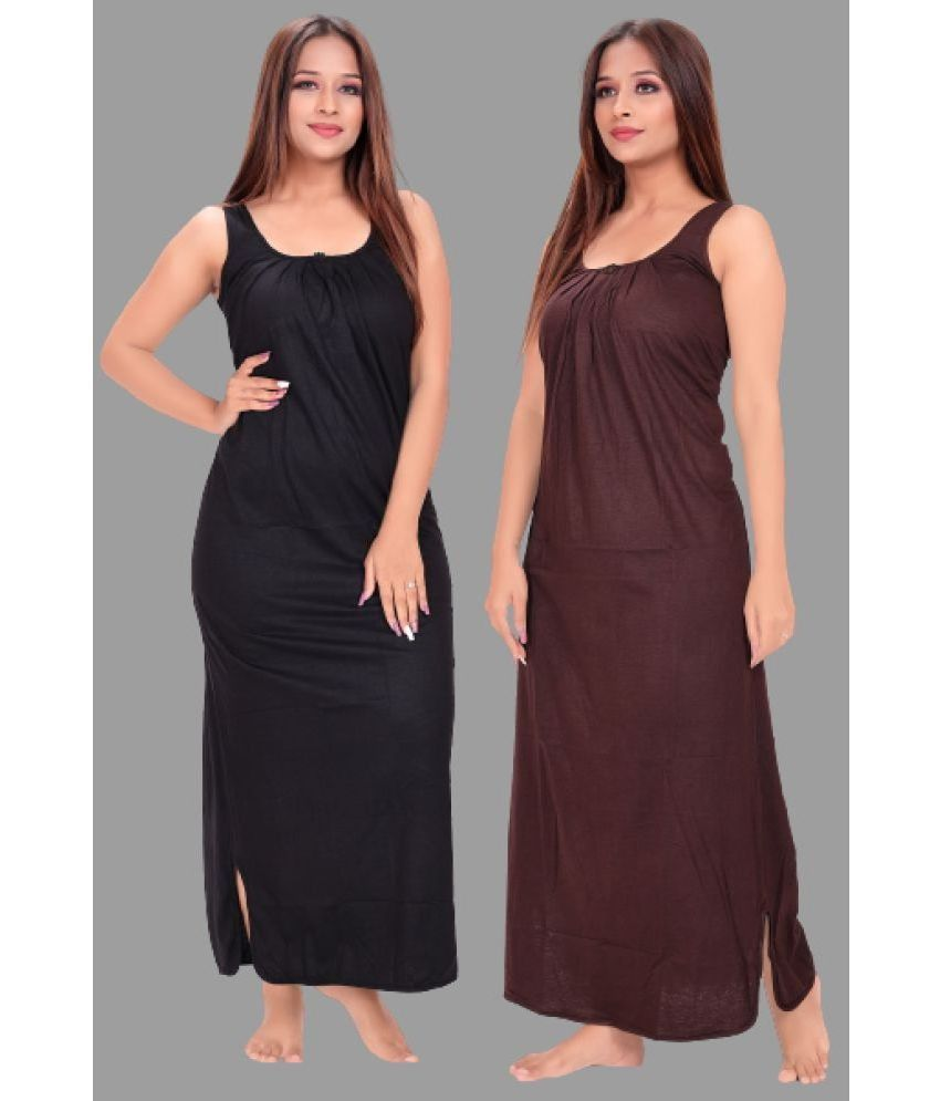     			BROUZZZ4U - Brown Cotton Blend Women's Nightwear Nighty & Night Gowns ( Pack of 2 )