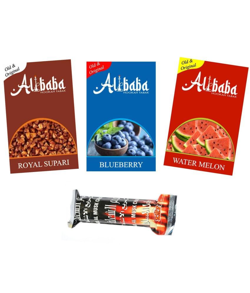     			Alibaba Hookah Flavors Royal Supari, Blueberry, Water Melon With Coal (Pack of 4)