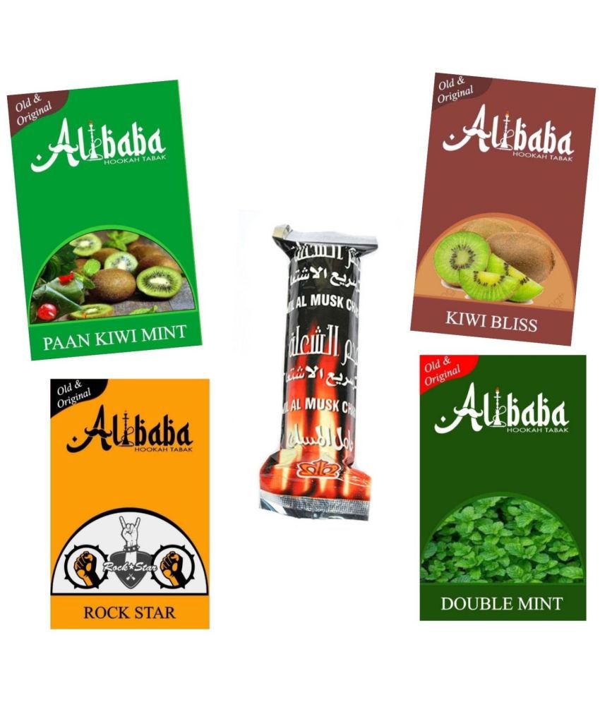    			Alibaba Hookah Flavors Paan Kiwi Mint, Kiwi Bliss, Rock Star, Double Mint With Coal (Pack of 5 )