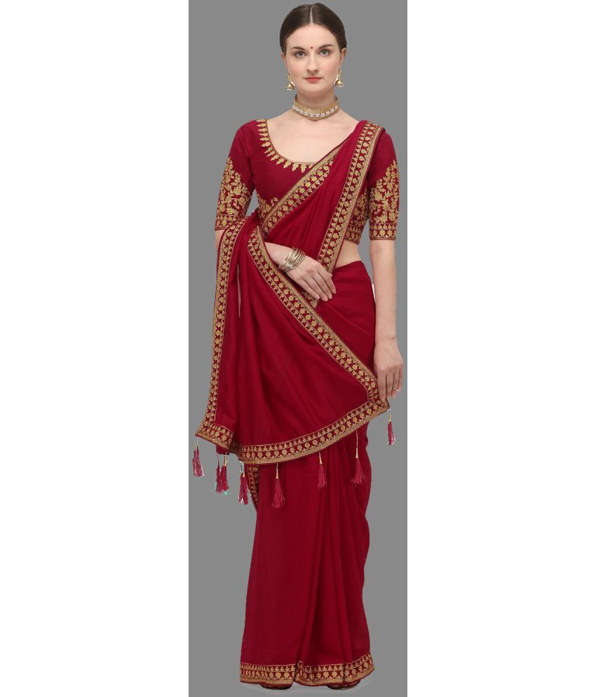     			Mactos Sarees - Maroon Silk Saree With Blouse Piece ( Pack of 1 )