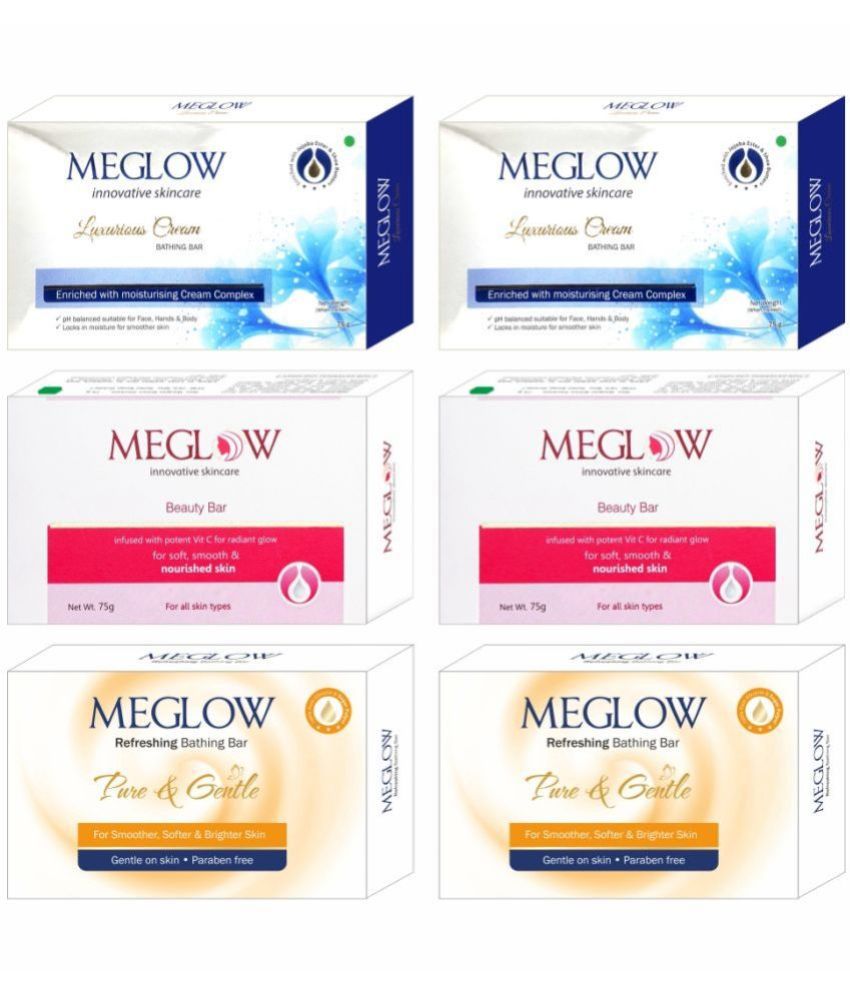     			Meglow (Bar) Combo Pack of 6 - Luxurious Cream | Beauty Bar and Refreshing Bar-2pc Each (6 x 75 g)