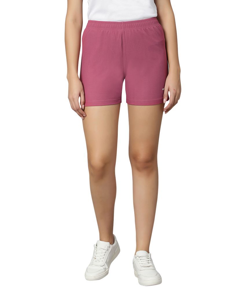     			Omtex Maroon Polyester Solid Shorts - Single