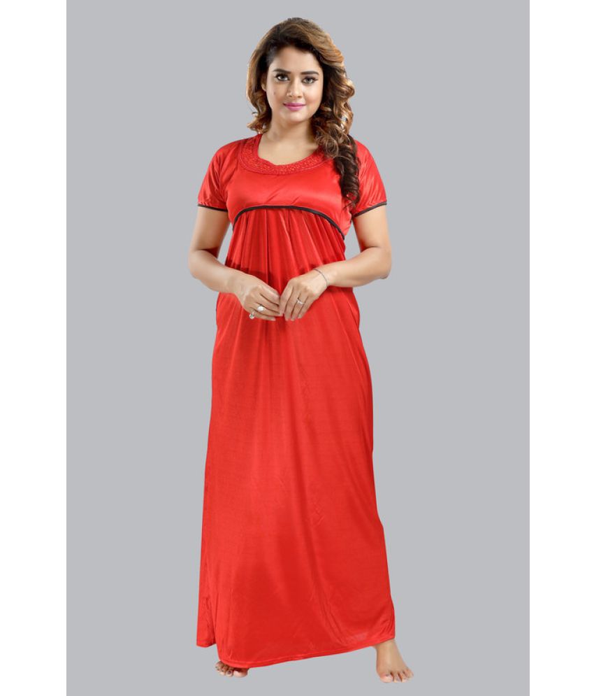     			FOMTI - Red Satin Women's Nightwear Nighty & Night Gowns ( Pack of 1 )