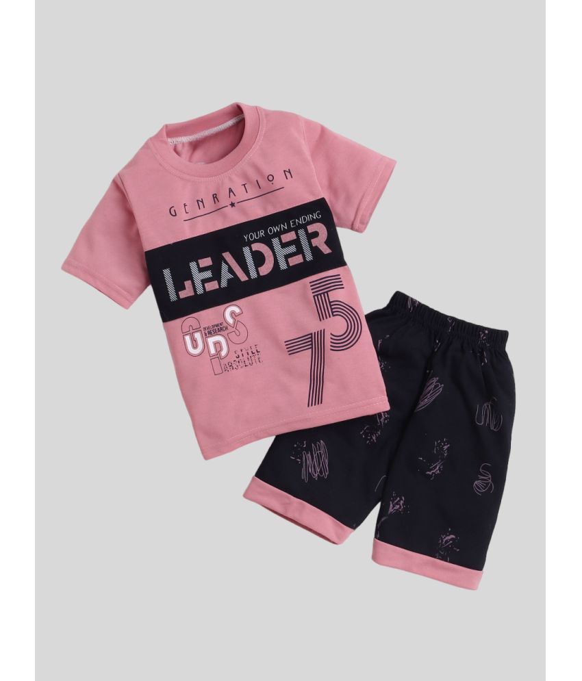     			Fourfolds - Pink Cotton Blend Unisex T-Shirt & Shorts ( Pack of 1 )