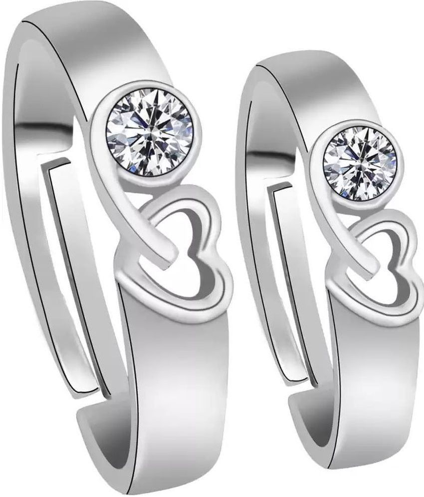     			HEER COLLECTION - Silver Couple Ring ( Pack of 2 )