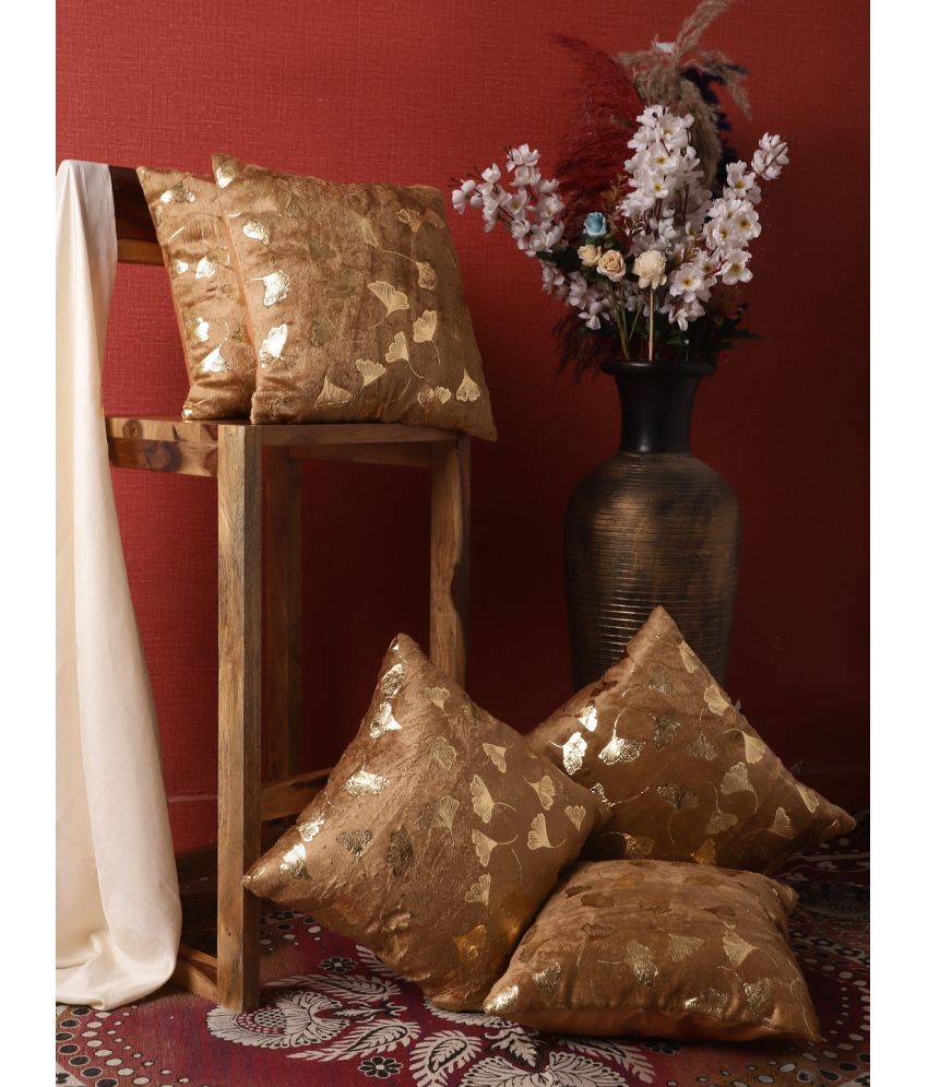     			HOMETALES Set of 5 Polyester Floral Square Cushion Cover (40X40)cm - Bronze