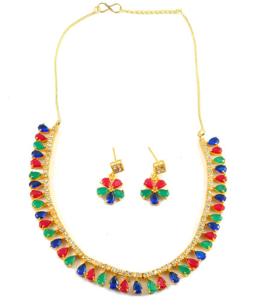     			Jewar Mandi - Multi Color Brass Necklace Set ( Pack of 1 )