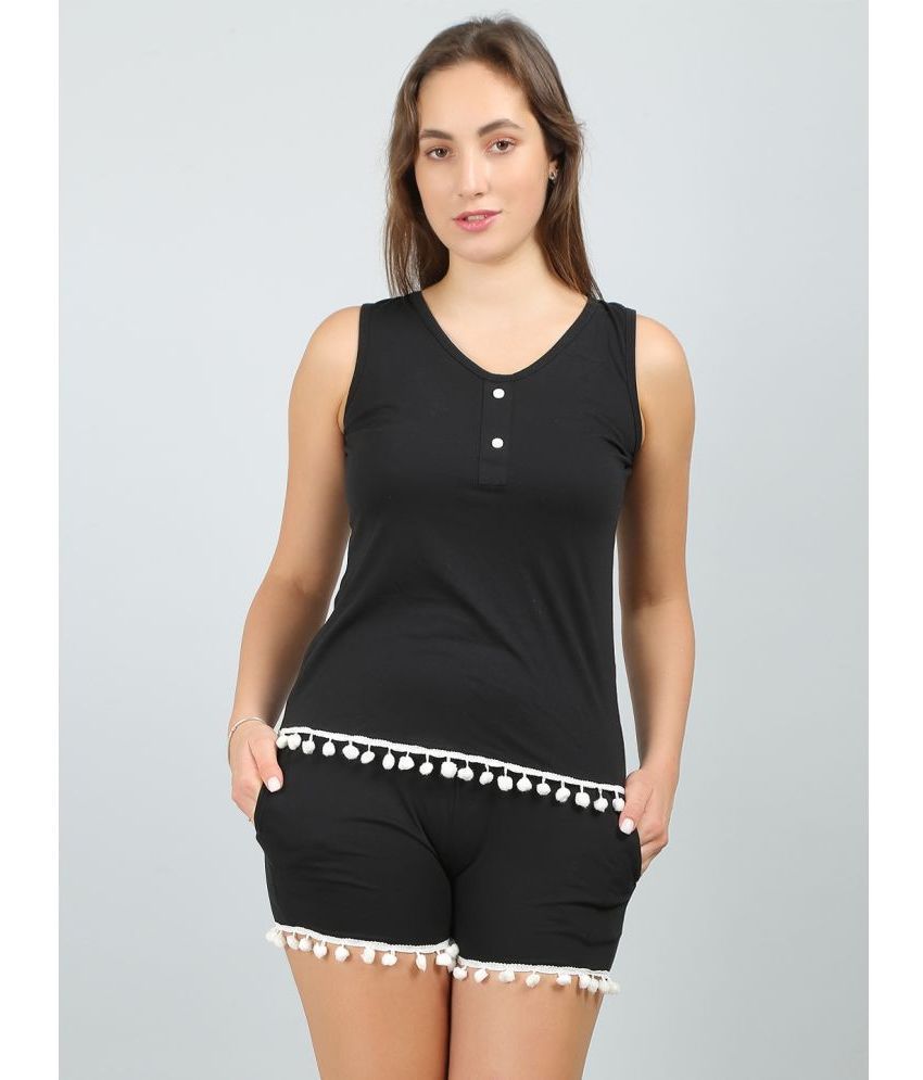     			MEGASKA - Black Cotton Women's Nightwear Nightsuit Sets ( Pack of 1 )