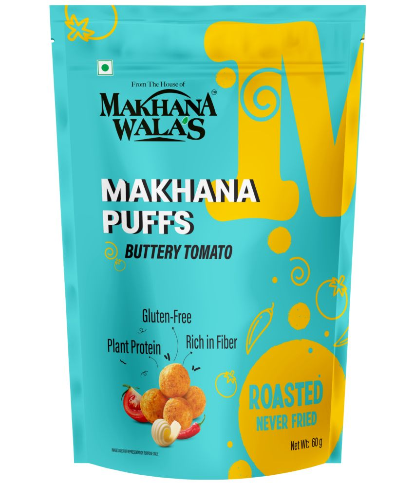     			Makhanawala’s Makhana Puff | Buttery Tomato | Gluten Free Vegan Healthy Snacks | Rich in Protein & Calcium | Pack of 3, 60 g Each. (Buttery Tomato 60gm)