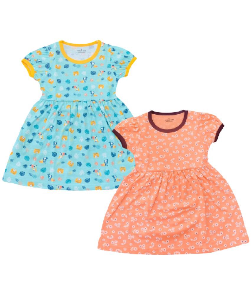     			NammaBaby - Blue Cotton Girls Fit And Flare Dress ( Pack of 2 )