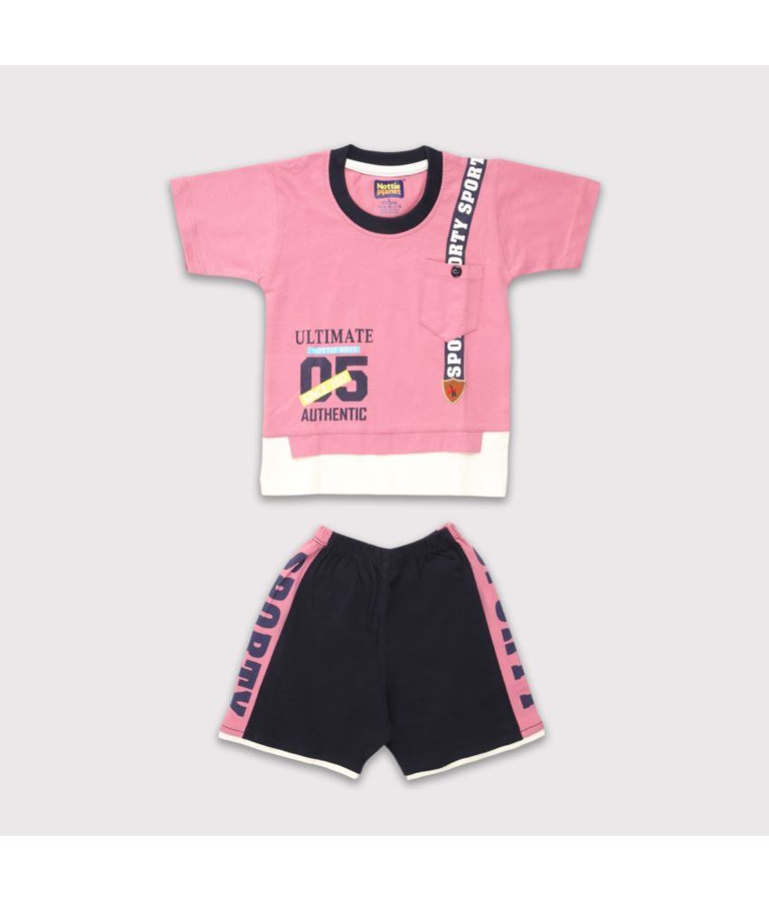     			Nottie planet - Magenta Cotton Baby Boy T-Shirt & Shorts ( Pack of 1 )