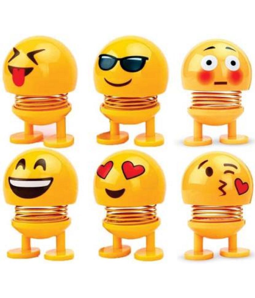     			TANTRA Spring Cute Smiley Doll Car Ornament Interior Dashboard Decor Bounce (Pack Of 6) (Yellow)