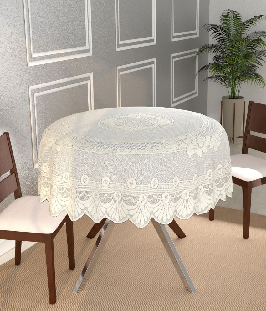     			WISEHOME Self Design Cotton 4 Seater Round ( 150 x 150 ) cm Pack of 1 Cream
