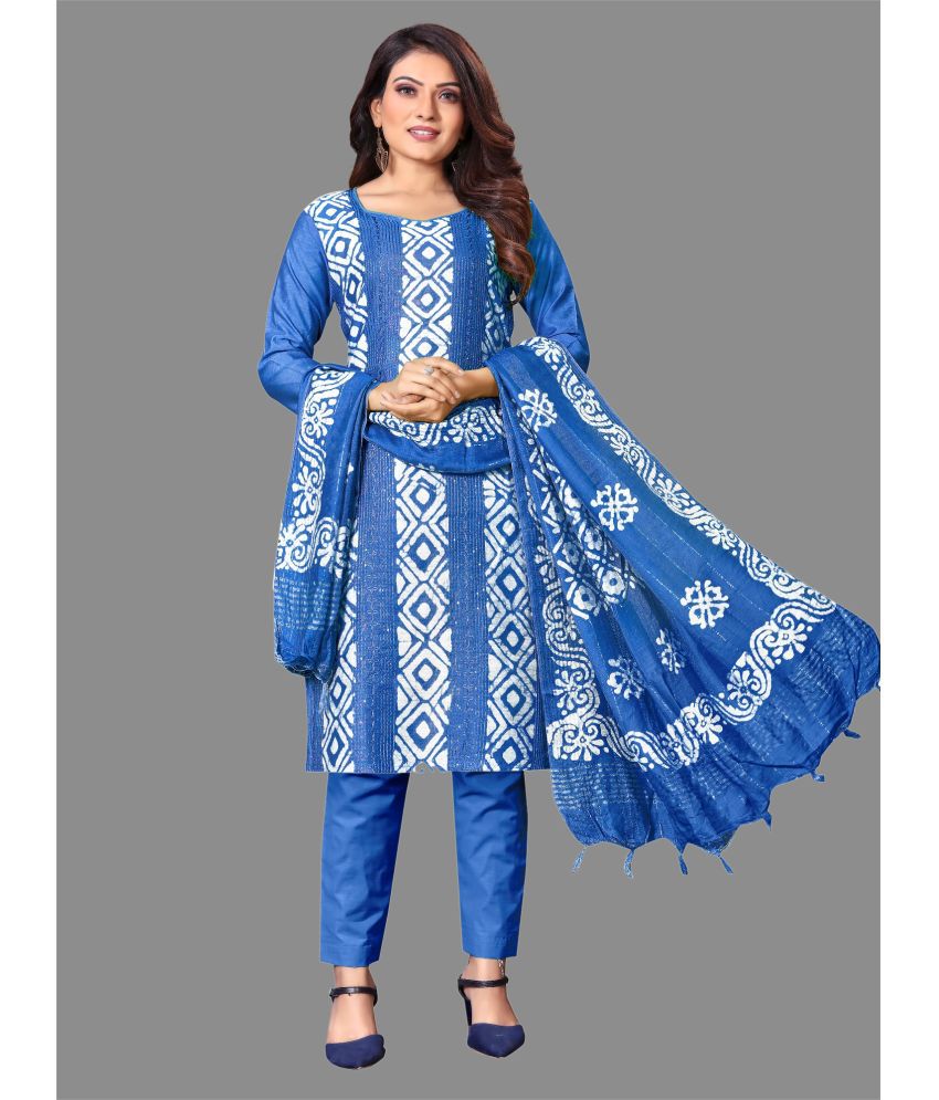     			Aika - Unstitched Blue Rayon Dress Material ( Pack of 1 )