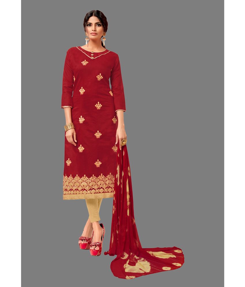     			Aika - Unstitched Maroon Silk Dress Material ( Pack of 1 )
