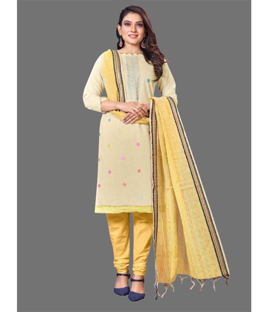     			Aika - Unstitched Yellow Cotton Dress Material ( Pack of 1 )