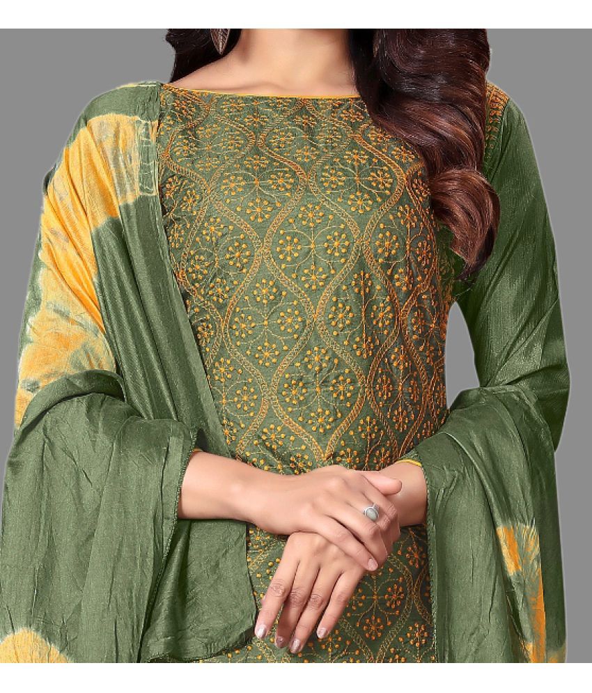     			Apnisha - Unstitched Lime Green Silk Dress Material ( Pack of 1 )