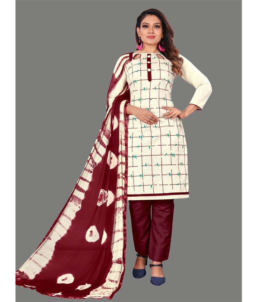     			Apnisha - Unstitched Maroon Cotton Dress Material ( Pack of 1 )