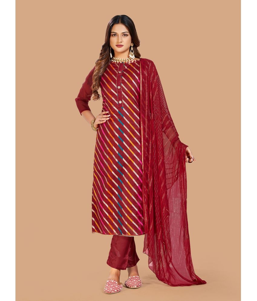     			Apnisha - Unstitched Maroon Cotton Dress Material ( Pack of 1 )