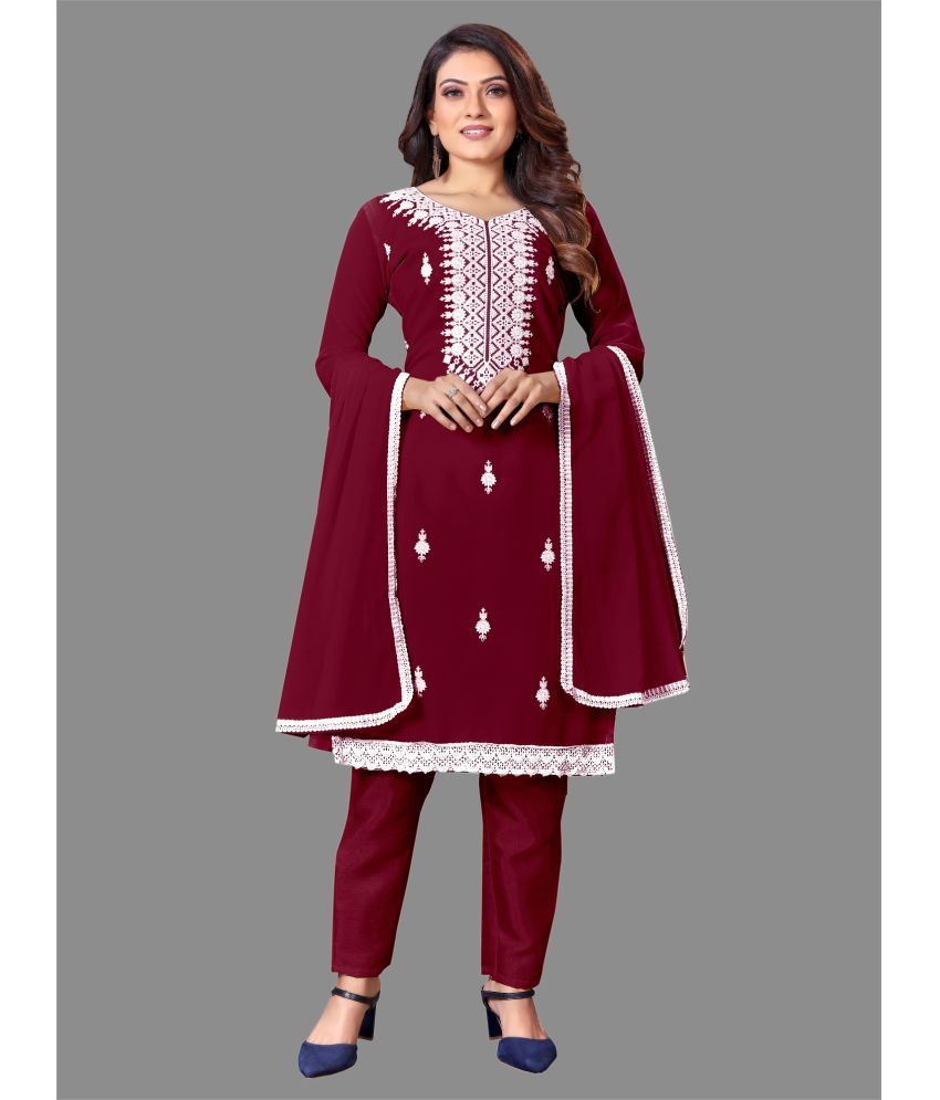     			Apnisha - Unstitched Maroon Georgette Dress Material ( Pack of 1 )