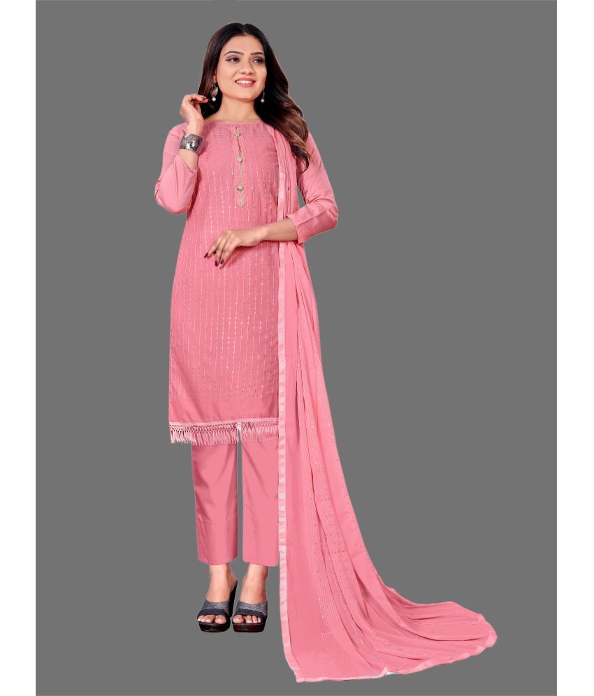     			Apnisha - Unstitched Pink Cotton Dress Material ( Pack of 1 )