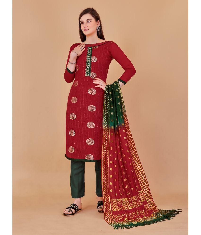     			Apnisha - Unstitched Red Cotton Dress Material ( Pack of 1 )