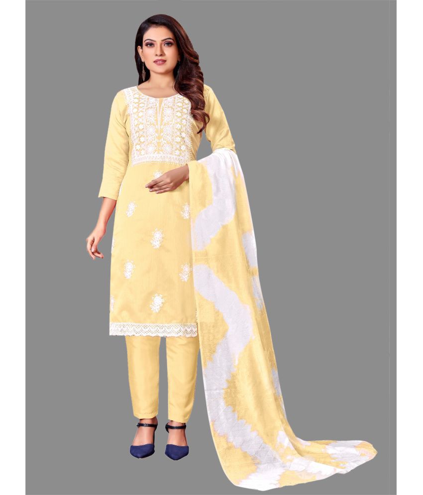     			Apnisha - Unstitched Yellow Silk Dress Material ( Pack of 1 )