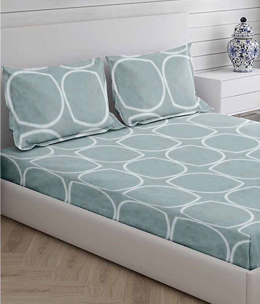     			HOMETALES Microfiber Abstract Double Size Bedsheet with 2 Pillow Covers - Sky Blue