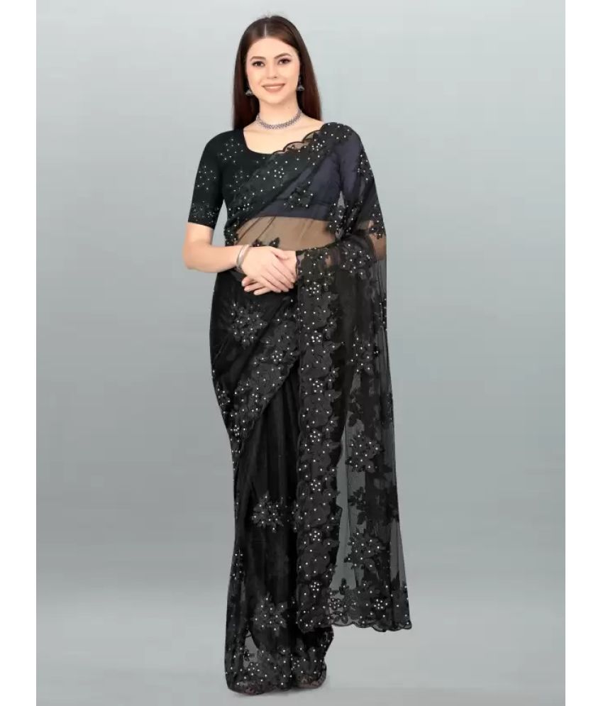     			JULEE - Black Net Saree With Blouse Piece ( Pack of 1 )