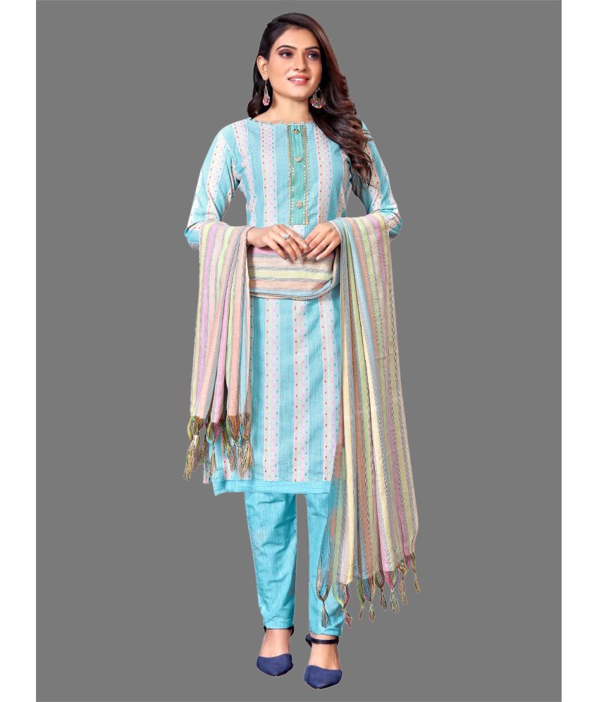     			JULEE - Unstitched Turquoise Cotton Dress Material ( Pack of 1 )