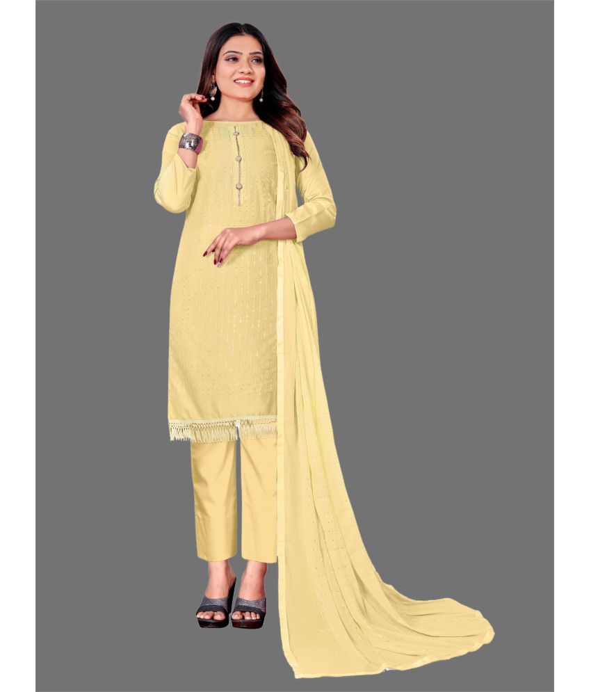     			JULEE - Unstitched Yellow Cotton Dress Material ( Pack of 1 )