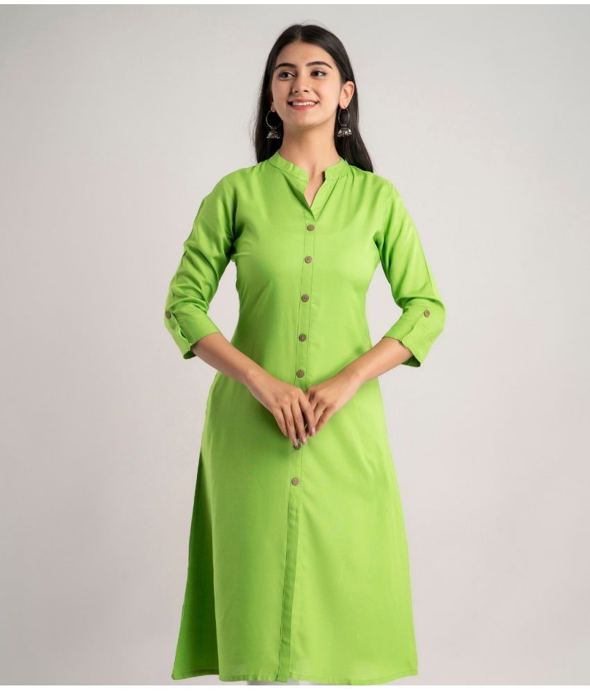     			MAUKA - Green Rayon Women's Front Slit Kurti ( Pack of 1 )