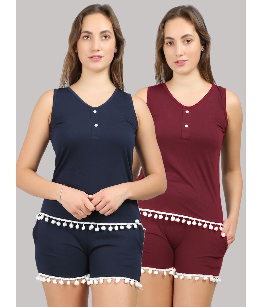     			MEGASKA - Multi Color Cotton Women's Nightwear Nightsuit Sets ( Pack of 2 )