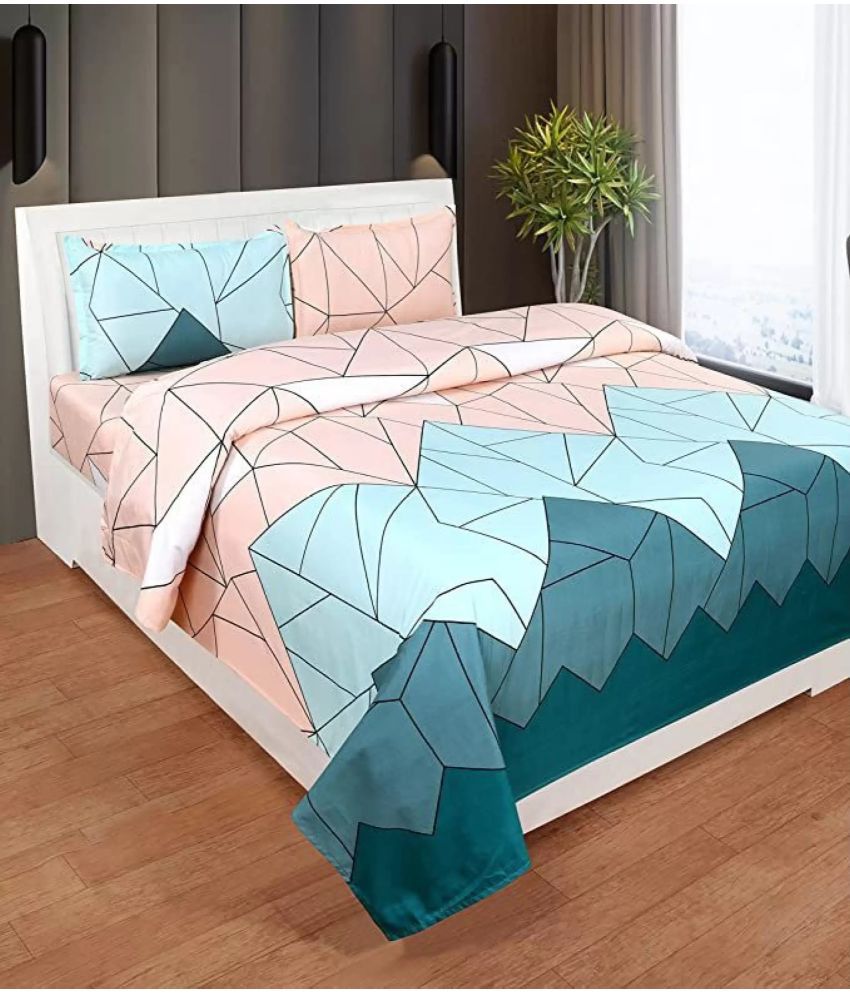     			Shaphio Poly Cotton Geometric Double Bedsheet with 2 Pillow Covers - Multicolor