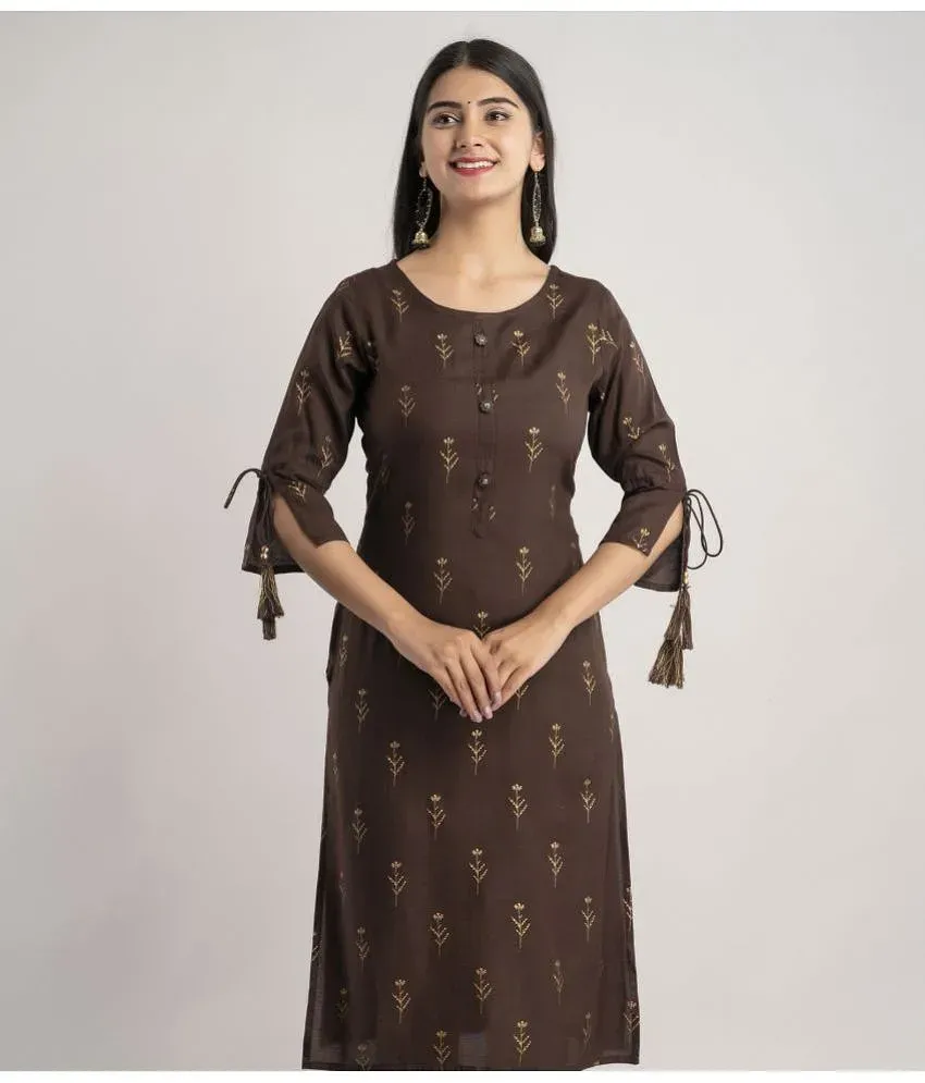 MAUKA Brown Rayon Women s Straight Kurti Pack of 1 Price in