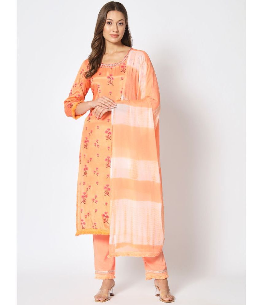     			AMIRA'S INDIAN ETHNICWEAR - Peach Straight Viscose Women's Stitched Salwar Suit ( Pack of 1 )