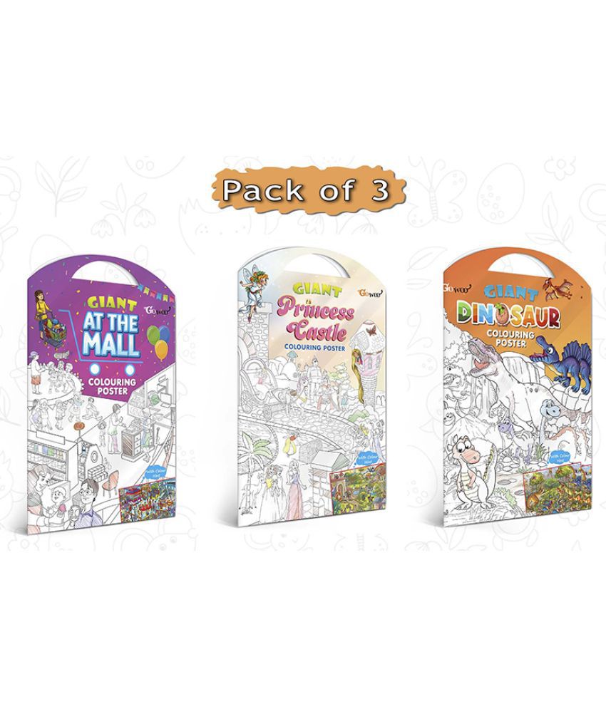     			GIANT AT THE MALL COLOURING POSTER, GIANT PRINCESS CASTLE COLOURING POSTER and GIANT DINOSAUR COLOURING POSTER | Combo of 3 Posters I giant colouring poster for adults