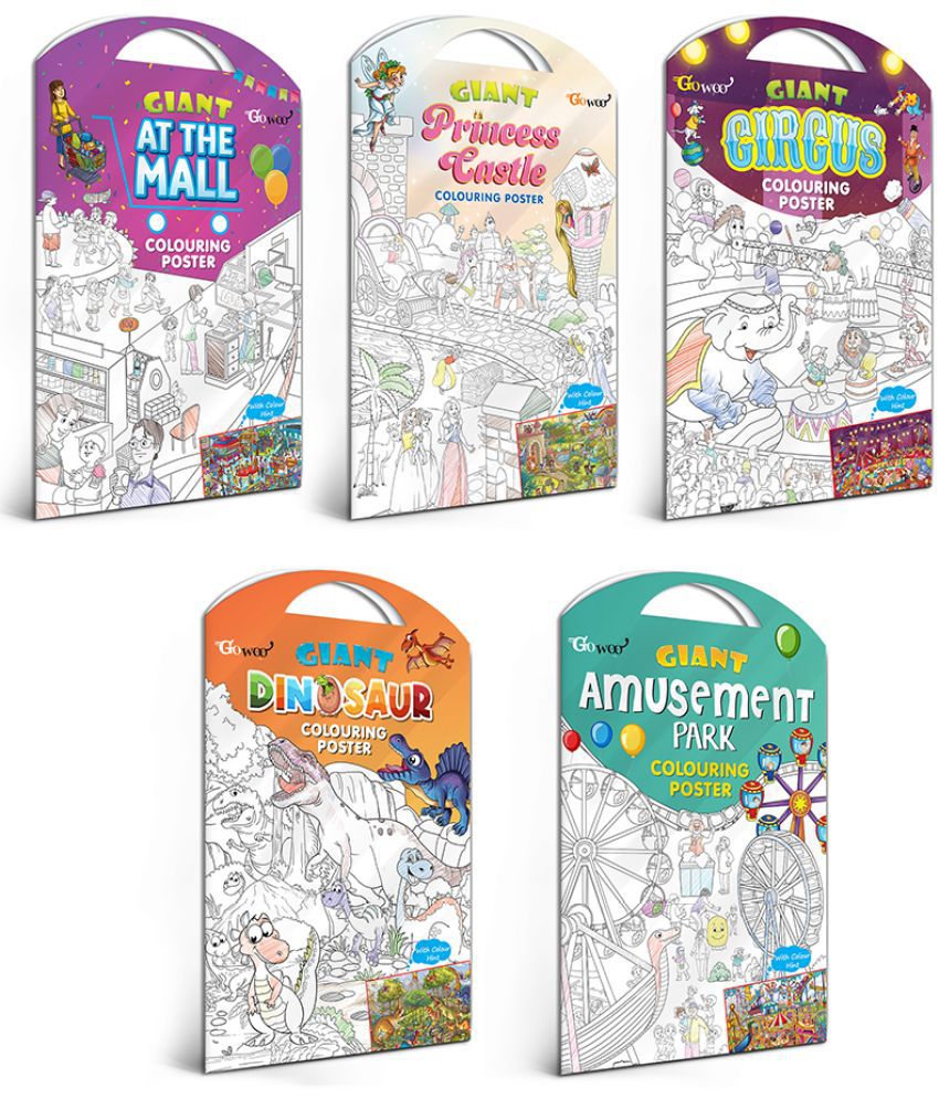     			GIANT AT THE MALL COLOURING POSTER, GIANT PRINCESS CASTLE COLOURING POSTER, GIANT CIRCUS COLOURING POSTER, GIANT DINOSAUR COLOURING POSTER and GIANT AMUSEMENT PARK COLOURING POSTER | Set of 5 Posters I big posters for kids colouring