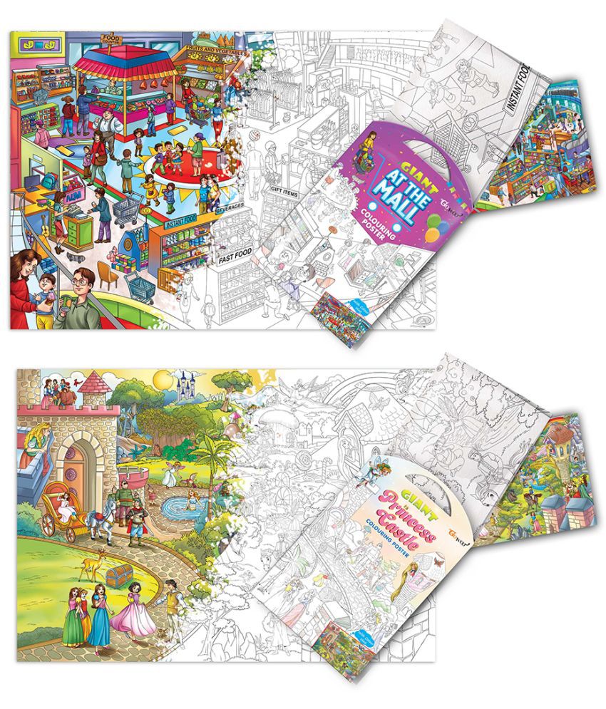     			GIANT AT THE MALL COLOURING POSTER and GIANT PRINCESS CASTLE COLOURING POSTER | Set of 2 Posters I  wall colouring posters