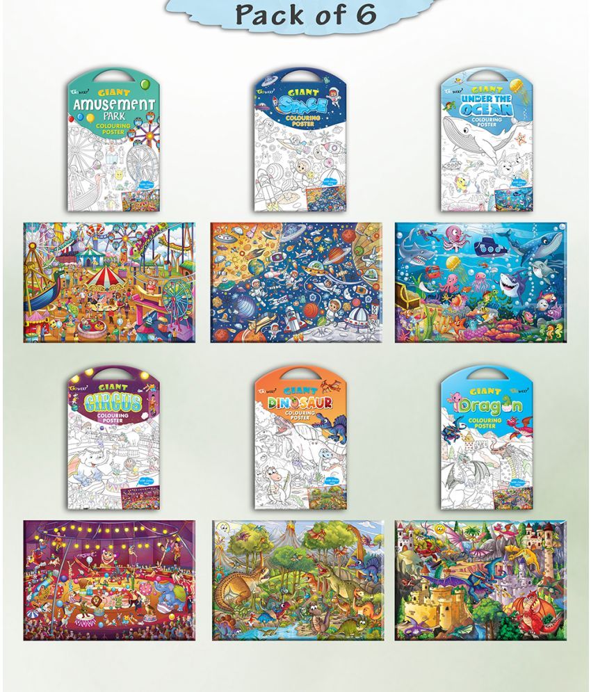     			GIANT CIRCUS COLOURING , GIANT DINOSAUR COLOURING , GIANT AMUSEMENT PARK COLOURING , GIANT SPACE COLOURING , GIANT UNDER THE OCEAN COLOURING  and GIANT DRAGON COLOURING  | Pack of 6 s I Perfect growth partner of Kids