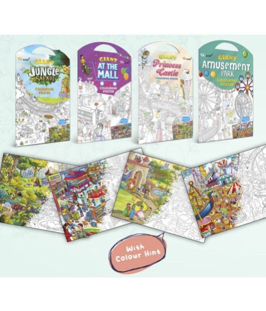     			GIANT JUNGLE SAFARI COLOURING POSTER, GIANT AT THE MALL COLOURING POSTER, GIANT PRINCESS CASTLE COLOURING POSTER and GIANT AMUSEMENT PARK COLOURING POSTER | Combo of 4 Posters I Giant Coloring Posters Pack