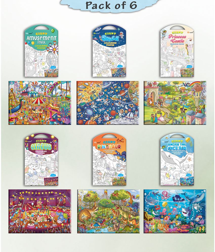     			GIANT PRINCESS CASTLE COLOURING , GIANT CIRCUS COLOURING , GIANT DINOSAUR COLOURING , GIANT AMUSEMENT PARK COLOURING , GIANT SPACE COLOURING  and GIANT UNDER THE OCEAN COLOURING  | Set of 6  I Best Engaging Products For Children