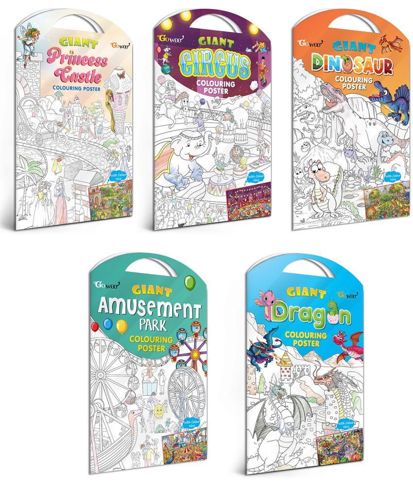     			GIANT PRINCESS CASTLE COLOURING POSTER, GIANT CIRCUS COLOURING POSTER, GIANT DINOSAUR COLOURING POSTER, GIANT AMUSEMENT PARK COLOURING POSTER and GIANT DRAGON COLOURING POSTER | Gift Pack of 5 Posters I jumbo wall colouring posters