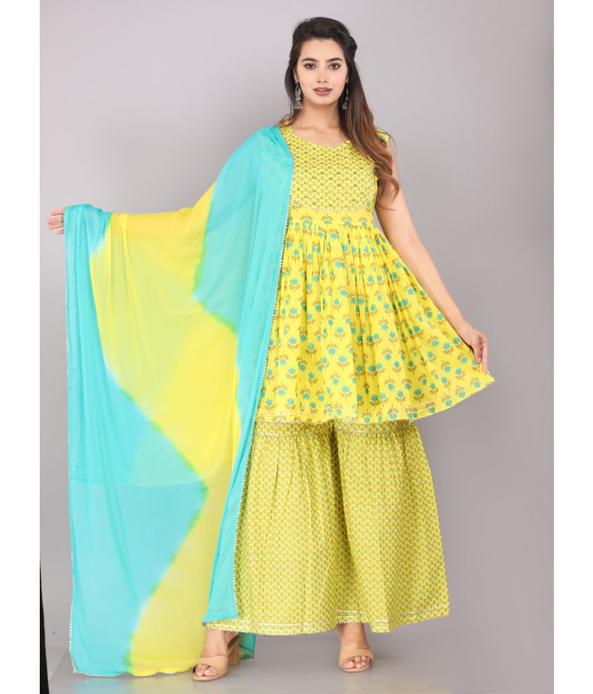     			JC4U - Yellow Frock Style Cotton Women's Stitched Salwar Suit ( Pack of 1 )