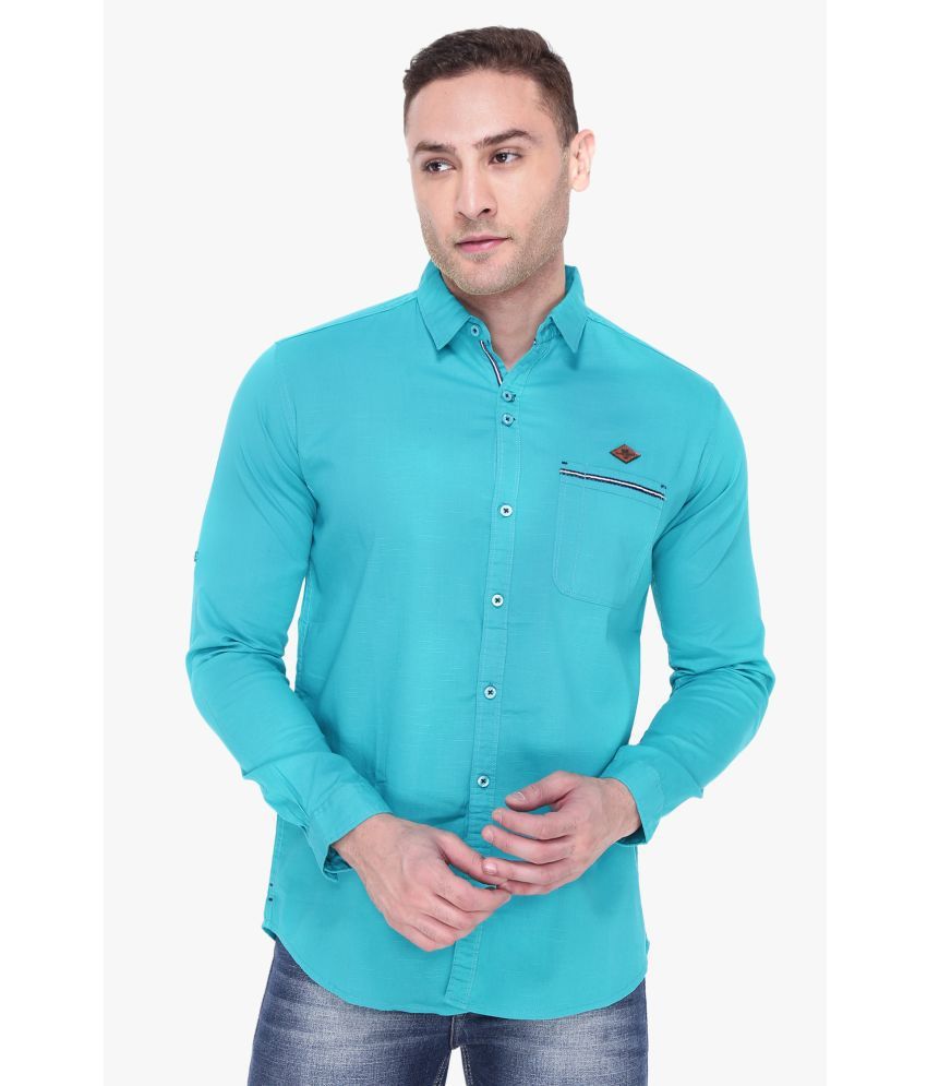     			Kuons Avenue - Turquoise Linen Slim Fit Men's Casual Shirt ( Pack of 1 )